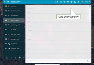 Click to enlarge screeenshot of iOS Interface with data entry window 